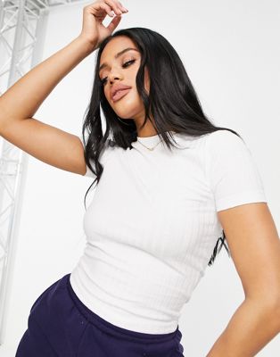 Asos Design Hourglass Slim Fit T-shirt In Rib In White