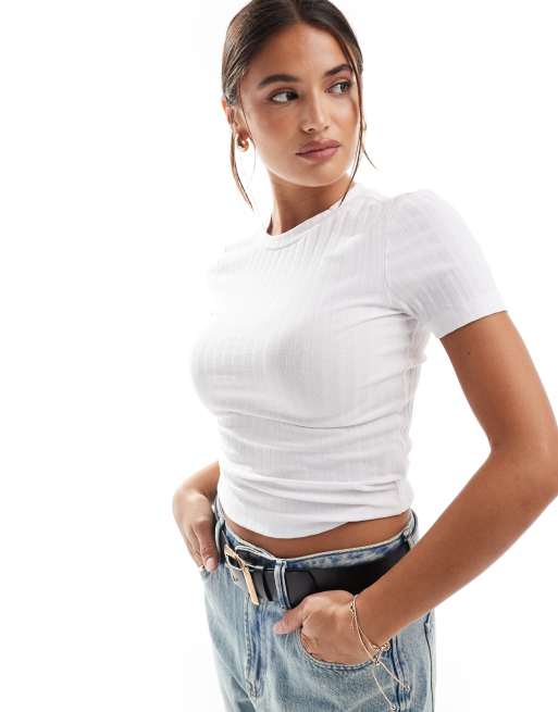 White ribbed t hot sale shirt