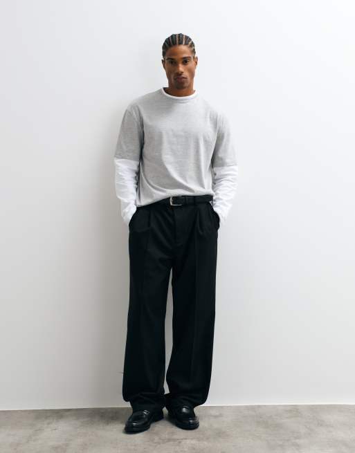 ASOS DESIGN slim fit T-shirt med dobbeltlag i gråmeleret og hvid, 3 af 5