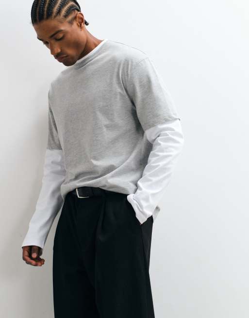 ASOS DESIGN slim fit T-shirt med dobbeltlag i gråmeleret og hvid, 5 af 5
