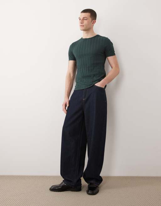 ASOS DESIGN - Slim-fit T-shirt met brede ribbels in donkergroen, 2 van 5