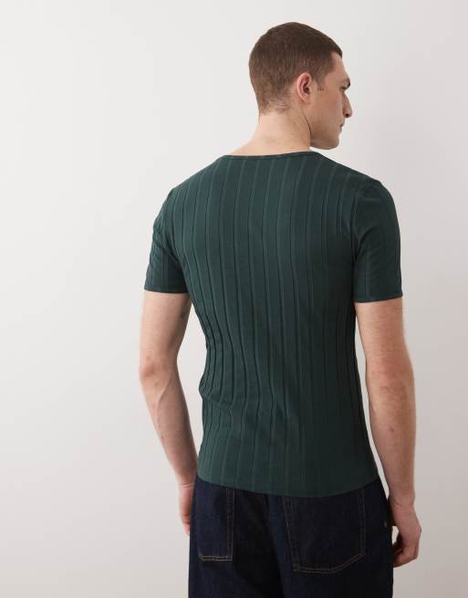 ASOS DESIGN - Slim-fit T-shirt met brede ribbels in donkergroen, 3 van 5