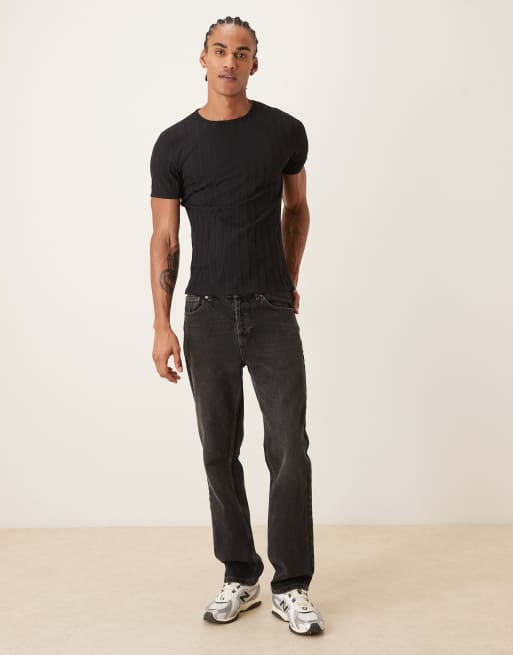 ASOS DESIGN - Slim-fit T-shirt met brede ribbels in zwart  , 2 van 5