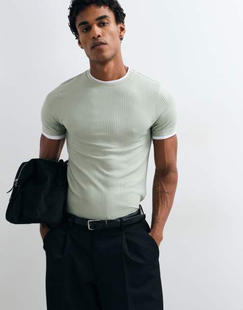 ASOS DESIGN slim-fit T-shirt met dubbele laag in groene textuur - view 1