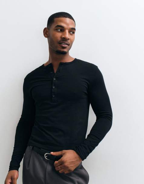 ASOS DESIGN slim fit T-shirt serafino a maniche lunghe nera - view 1