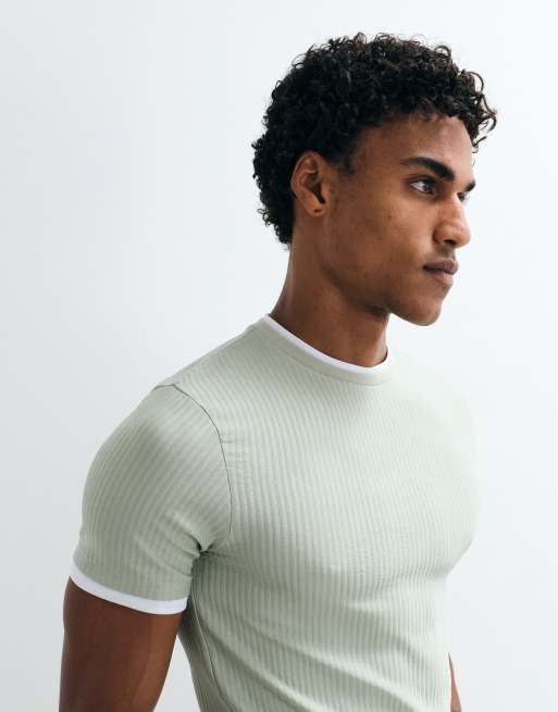 ASOS DESIGN slim fit t-shirt with double layer effect in green texture, 4 of 5