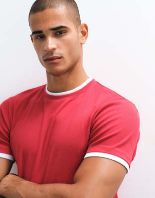 Asos Design Slim Fit T-shirt With Double Layer In Red