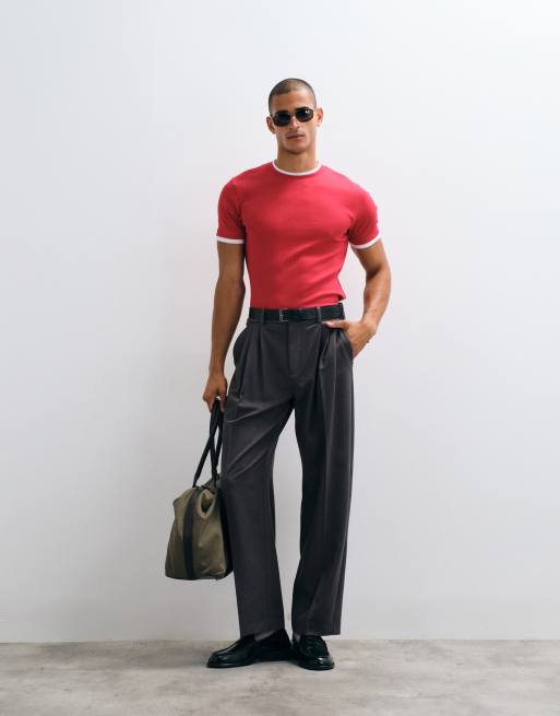 ASOS DESIGN slim fit t-shirt with double layer in red rib, 3 of 5