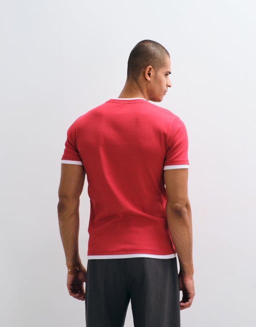 ASOS DESIGN slim fit t-shirt with double layer in red rib, 4 of 5