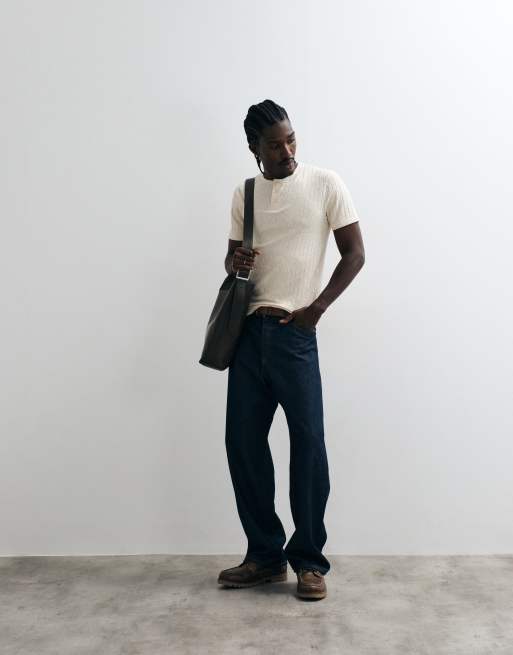 ASOS DESIGN slim fit t-shirt with henley in neutral linen look rib, 3 of 5