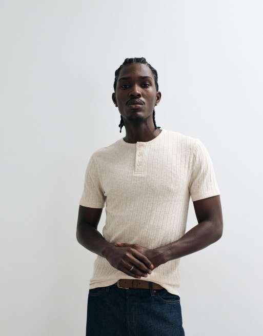 ASOS DESIGN slim fit t-shirt with henley in neutral linen look rib, 5 of 5
