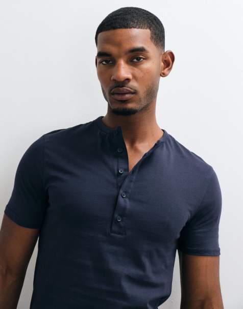 ASOS DESIGN slim fit t-shirt with henley neck in navy - view 1