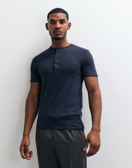 ASOS DESIGN slim fit t-shirt with henley neck in navy, 2 of 5