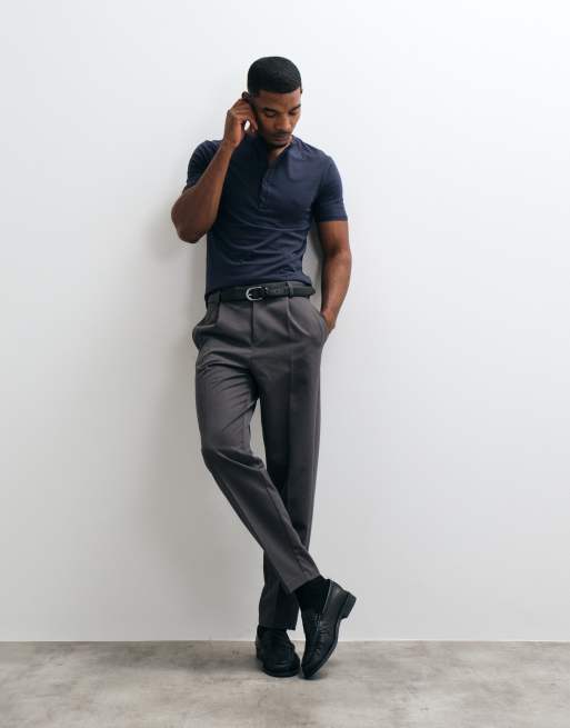 ASOS DESIGN slim fit t-shirt with henley neck in navy, 3 of 5