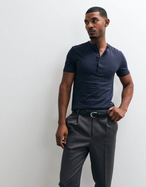 ASOS DESIGN slim fit t-shirt with henley neck in navy, 4 of 5