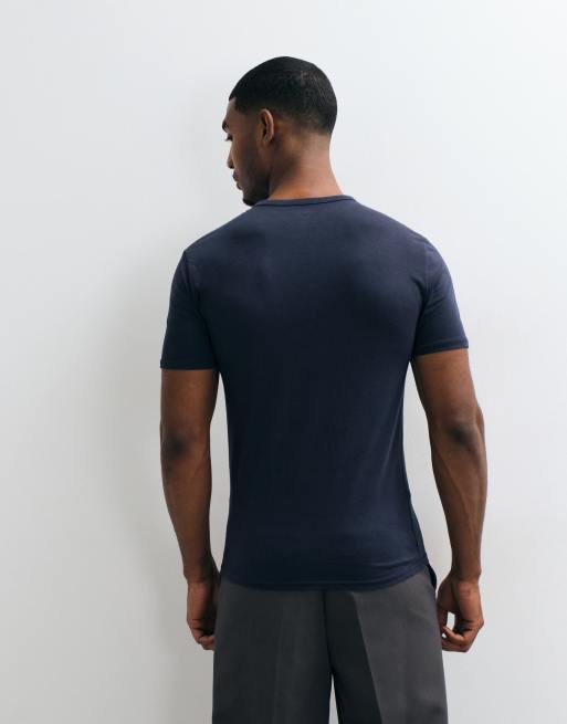 ASOS DESIGN slim fit t-shirt with henley neck in navy, 5 of 5