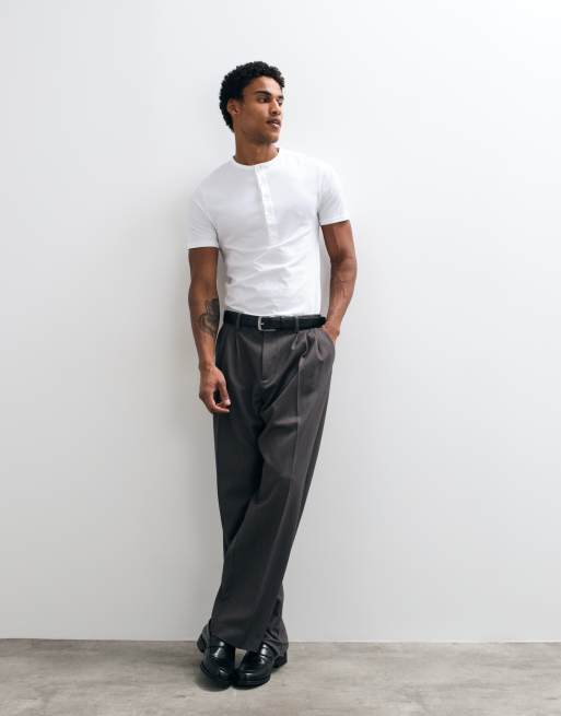 ASOS DESIGN slim fit t-shirt with henley neck in white, 3 of 5