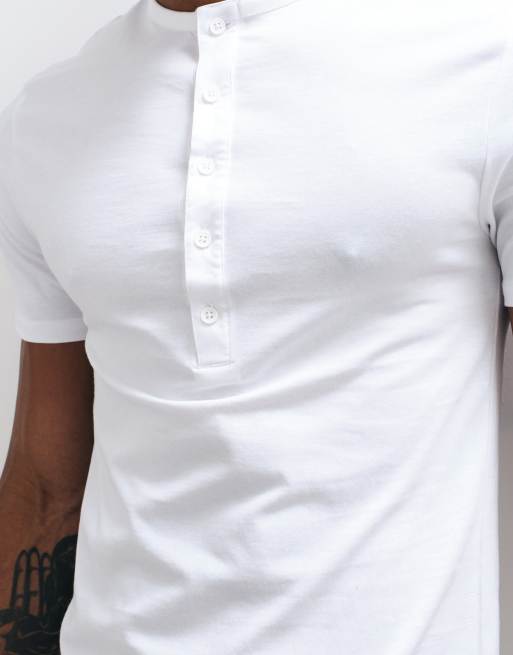 ASOS DESIGN slim fit t-shirt with henley neck in white, 4 of 5