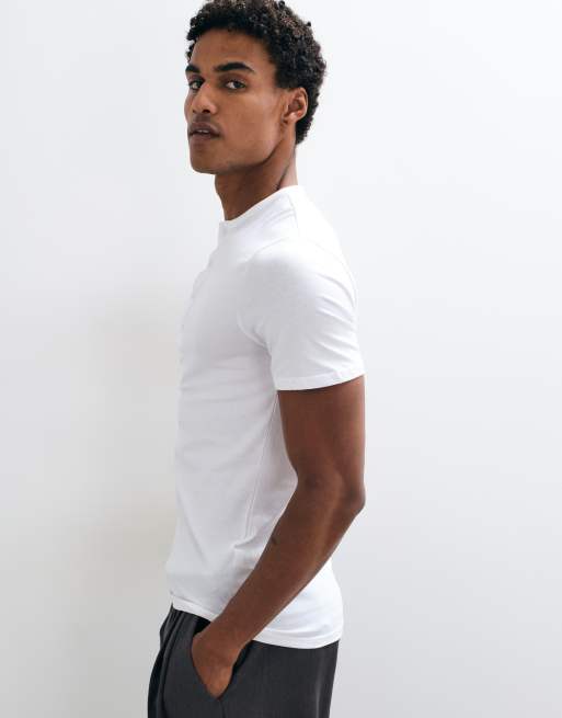 ASOS DESIGN slim fit t-shirt with henley neck in white, 5 of 5