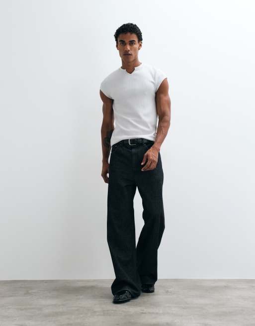 ASOS DESIGN slim fit t-shirt with notch neck in grey texture, 3 of 5