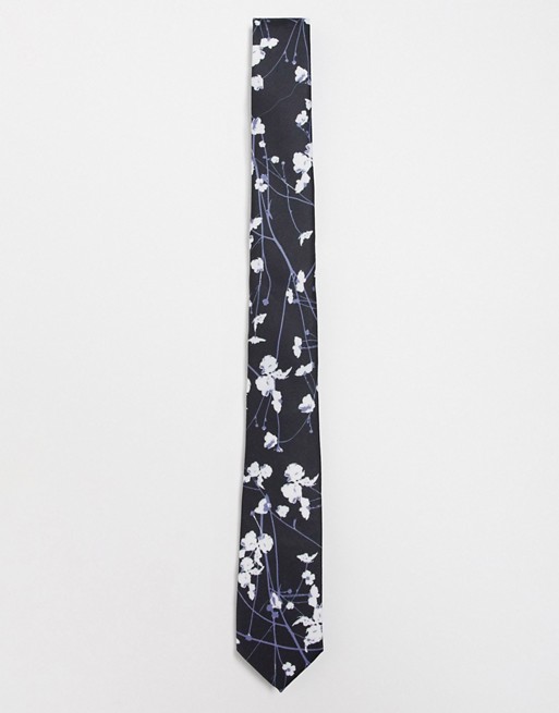 ASOS DESIGN slim fit tie in black floral design