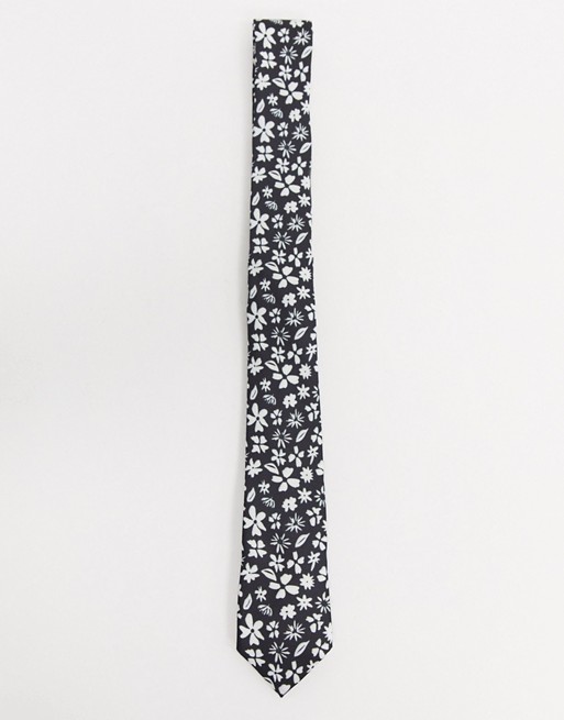 ASOS DESIGN slim fit tie in black floral design