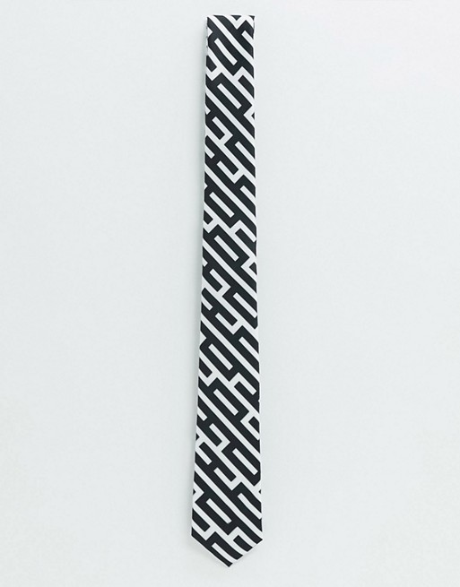 ASOS DESIGN slim fit tie in black & white monogram design