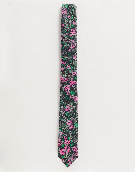 ASOS DESIGN slim fit tie in pink brigh floral design