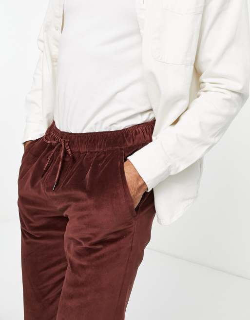 Burgundy velvet best sale pants mens