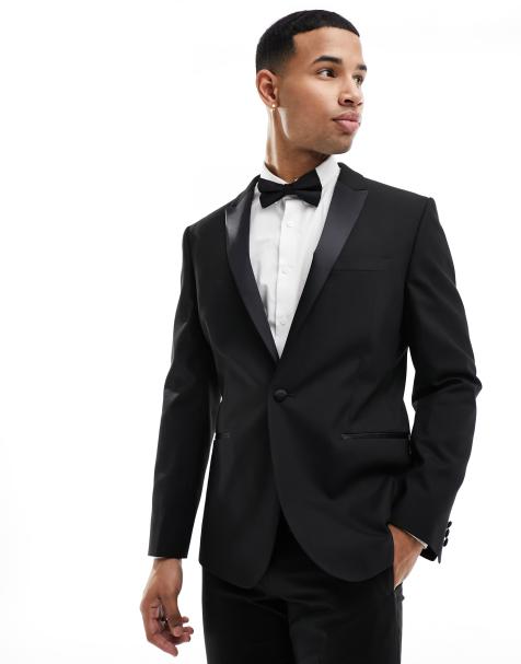 ASOS DESIGN slim fit tuxedo jacket in black - view 1