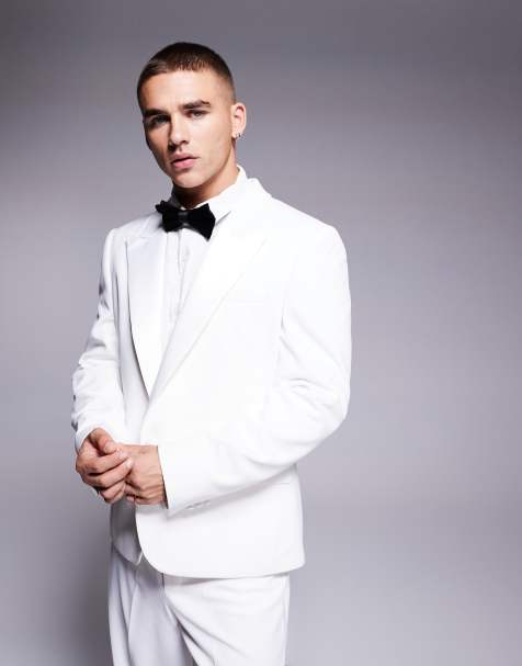 ASOS DESIGN slim fit tuxedo jacket in cream - view 1