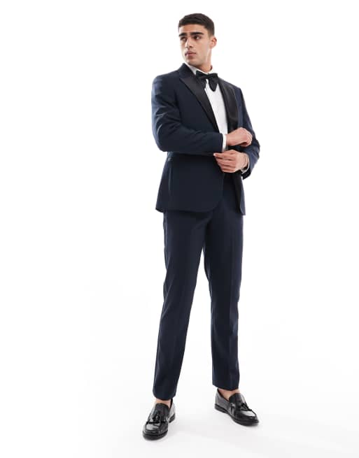 ASOS DESIGN slim fit tuxedo jacket in deep navy, 3 of 5