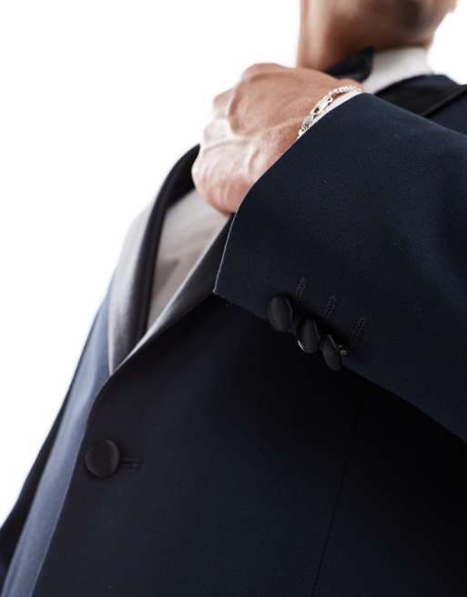 ASOS DESIGN slim fit tuxedo jacket in deep navy, 4 of 5