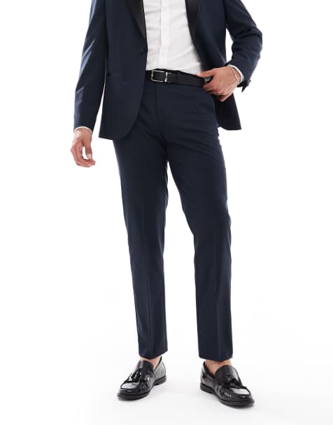 ASOS DESIGN slim fit tuxedo pants in deep navy - view 1