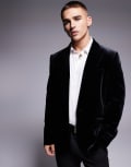 [ASOS DESIGN] ASOS DESIGN slim fit velvet blazer in black Chest 38 Regular BLACK