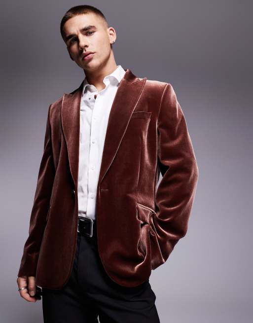 ASOS DESIGN slim fit velvet blazer in brown ASOS