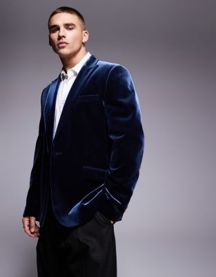 ASOS DESIGN slim fit velvet blazer in navy