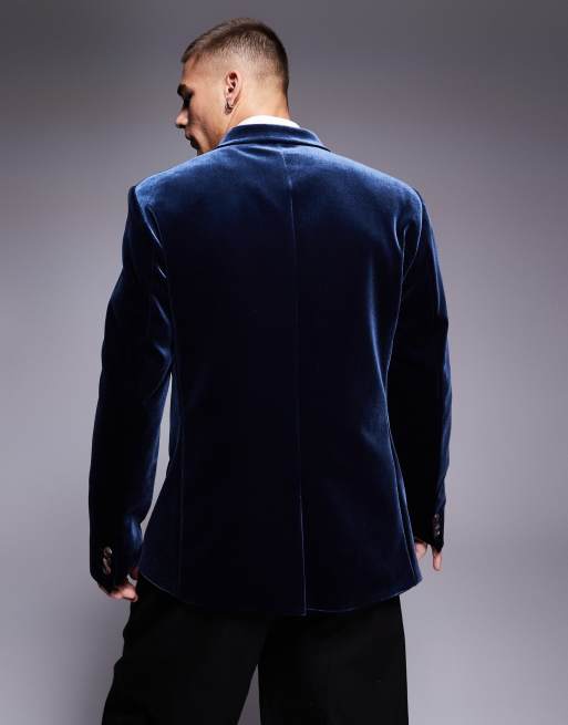 ASOS DESIGN slim fit velvet blazer in navy