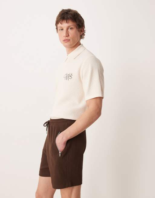ASOS DESIGN slim fit waffle jersey short in brown, 3 of 5