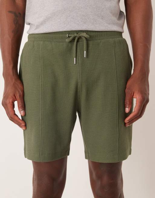 ASOS DESIGN slim fit waffle jersey short with pintuck in khaki, 5 of 5