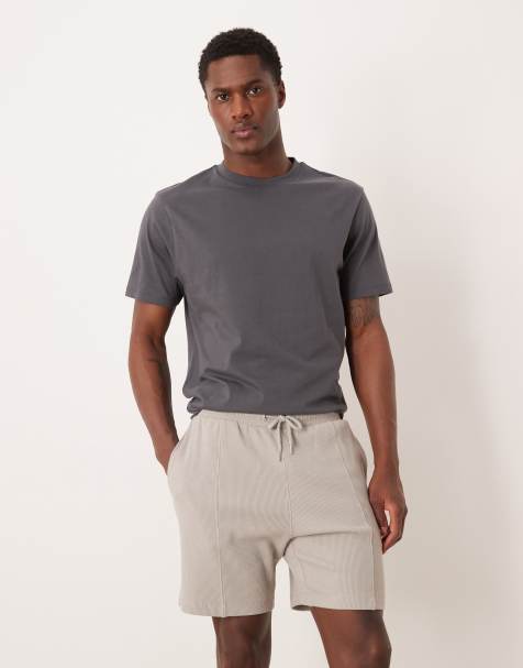 ASOS DESIGN slim fit waffle jersey shorts with pintuck in grey - view 1