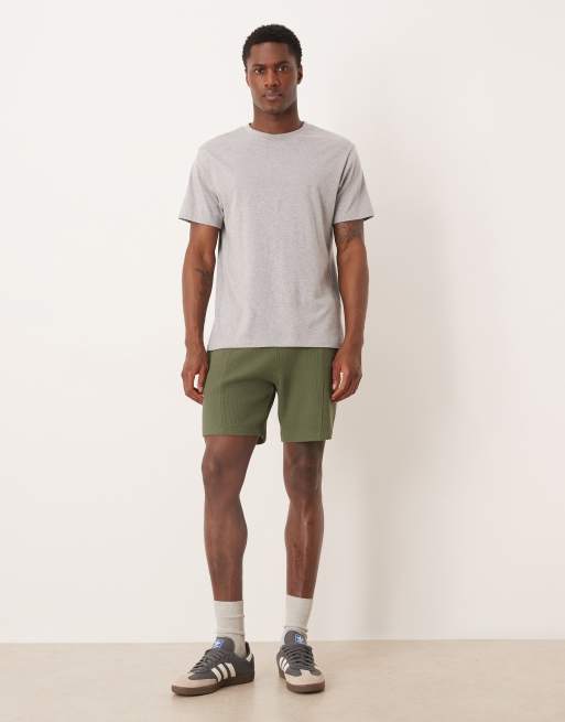 ASOS DESIGN slim fit waffle jersey shorts with pintuck in khaki, 2 of 5