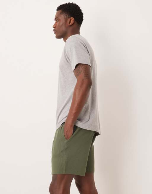 ASOS DESIGN slim fit waffle jersey shorts with pintuck in khaki, 3 of 5