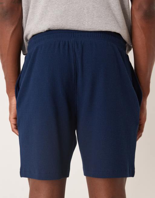 ASOS DESIGN slim fit waffle knit jersey shorts with pintucks in navy, 5 of 5