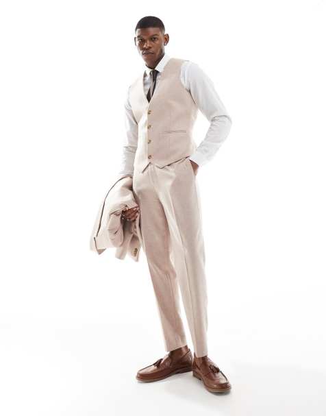 ASOS DESIGN slim fit wool mix suit in light pink tweed - view 1
