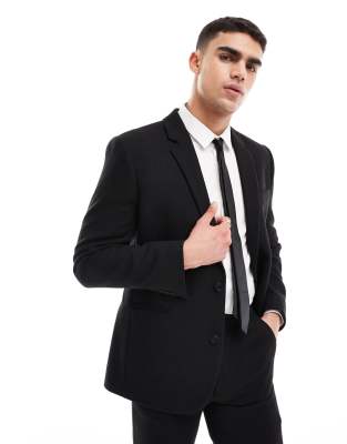 Asos Design Slim Fit Wool Mix Suit Jacket In Black Twill