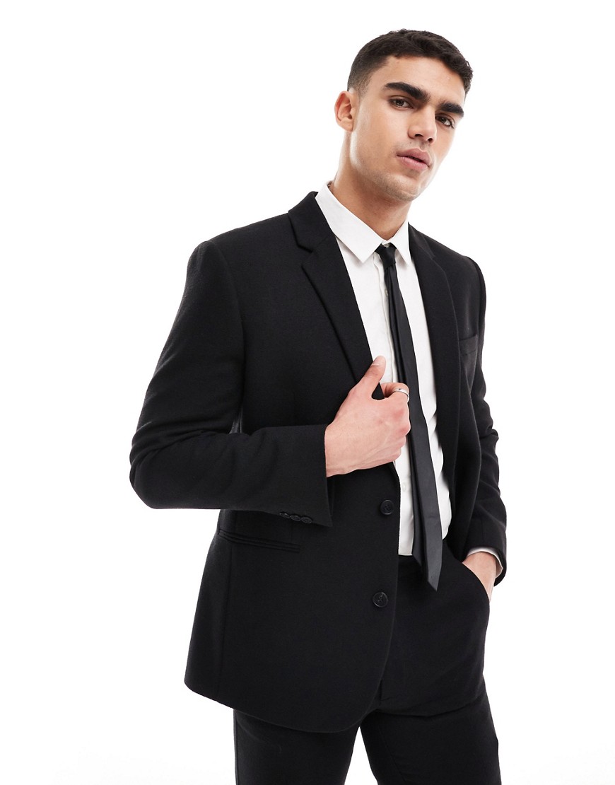 ASOS DESIGN slim fit wool mix suit jacket in black twill