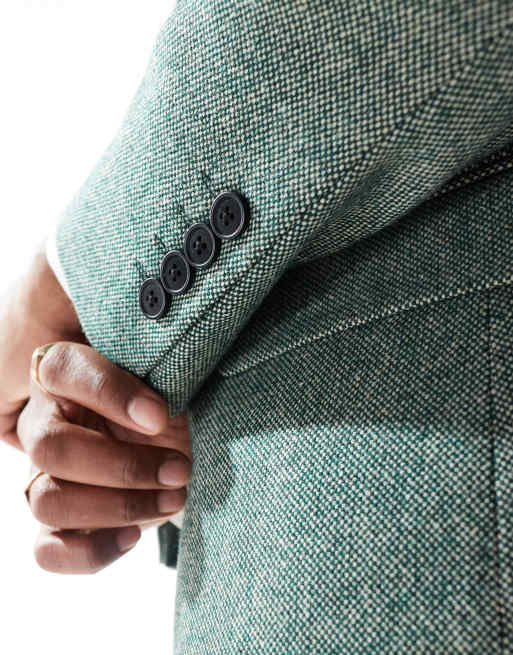 ASOS DESIGN slim fit wool mix suit jacket in bottle green tweed, 2 of 5