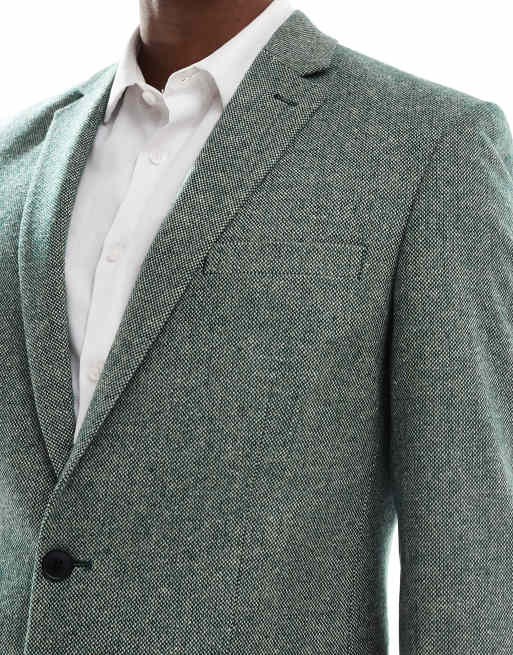 ASOS DESIGN slim fit wool mix suit jacket in bottle green tweed, 4 of 5