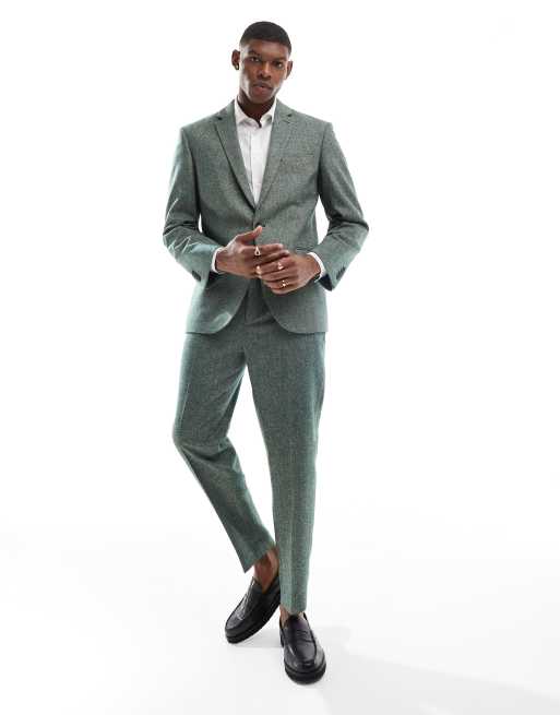 ASOS DESIGN slim fit wool mix suit jacket in bottle green tweed, 5 of 5